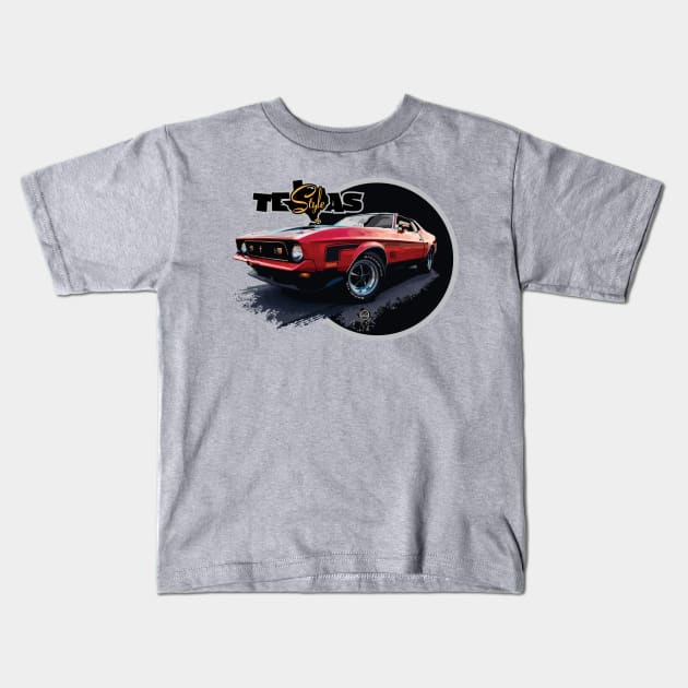 Texas Style Mustang Mach 1 Black Kids T-Shirt by CamcoGraphics